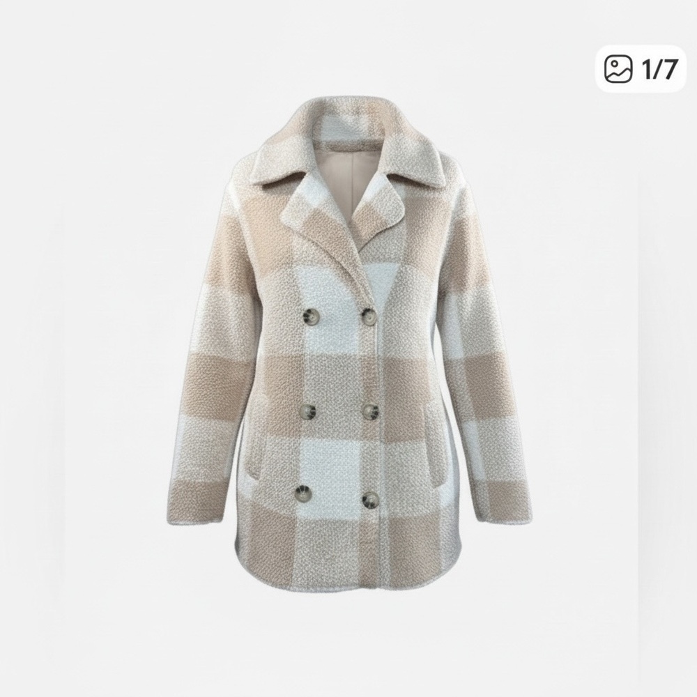 H by Halston Tan Ivory Double Breasted Ultra Soft Cardigan Jacket Womens…